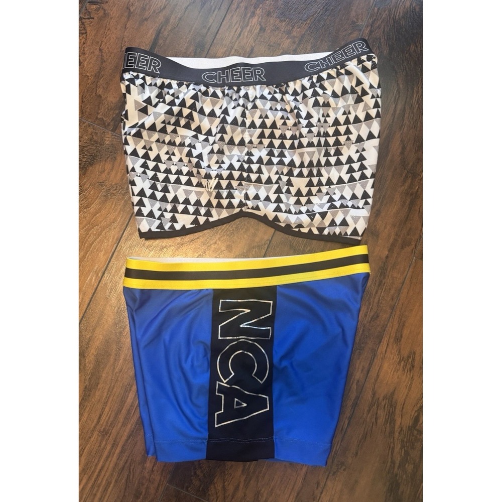 Varsity Spirit Cheer Shorts Bundle NCA Blue Spandex & Triangle Print Medium